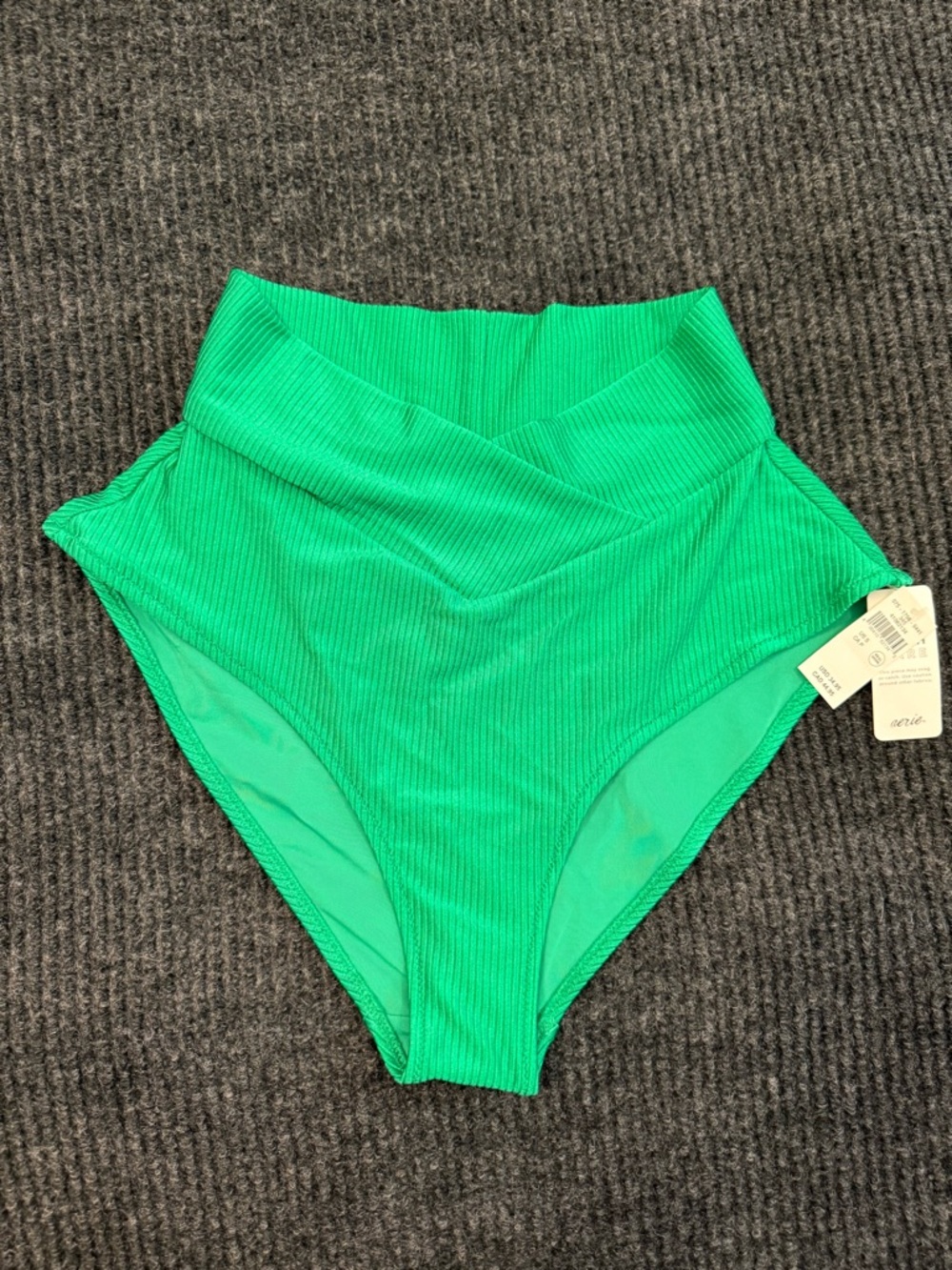 NWT Green Aerie Shine Rib Crossover High Waisted Bikini Bottoms Size Small